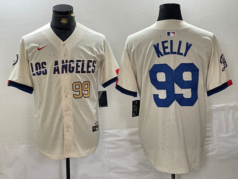 Men's Los Angeles Dodgers #99 Joe Kelly Cream Stitched Baseball Jersey 5 Men's Los Angeles Dodgers #99 Joe Kelly Cream Stitched Baseball Jersey 5