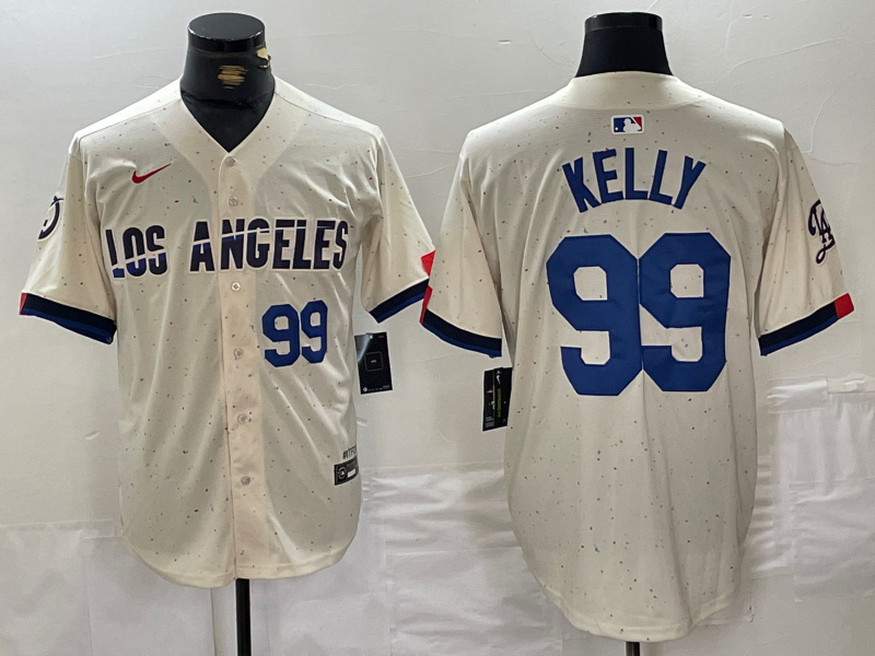 Men's Los Angeles Dodgers #99 Joe Kelly Cream Stitched Baseball Jersey 1 Men's Los Angeles Dodgers #99 Joe Kelly Cream Stitched Baseball Jersey 1