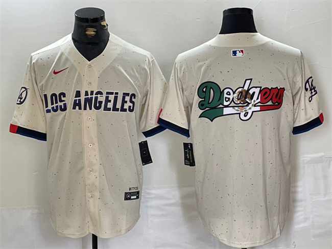Men's Los Angeles Dodgers Team Big Logo Cream Stitched Baseball Jersey 1 Men's Los Angeles Dodgers Team Big Logo Cream Stitched Baseball Jersey 1