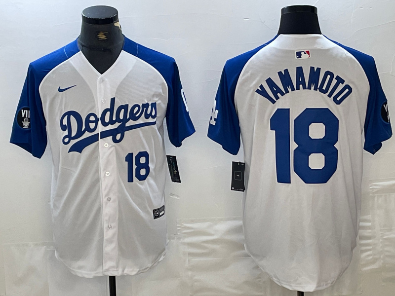 Men's Los Angeles Dodgers #18 Yoshinobu Yamamoto White Blue Vin Patch Cool Base Stitched Baseball Jersey 7 Men's Los Angeles Dodgers #18 Yoshinobu Yamamoto White Blue Vin Patch Cool Base Stitched Baseball Jersey 7