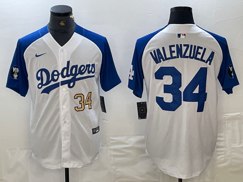 Men's Los Angeles Dodgers #34 Toro Valenzuela White Blue Vin Patch Cool Base Stitched Baseball Jersey 9 Men's Los Angeles Dodgers #34 Toro Valenzuela White Blue Vin Patch Cool Base Stitched Baseball Jersey 9