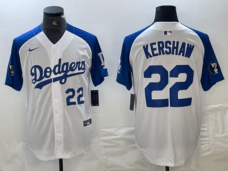 Men's Los Angeles Dodgers #22 Clayton Kershaw White Blue Vin Patch Cool Base Stitched Baseball Jersey 3 Men's Los Angeles Dodgers #22 Clayton Kershaw White Blue Vin Patch Cool Base Stitched Baseball Jersey 3