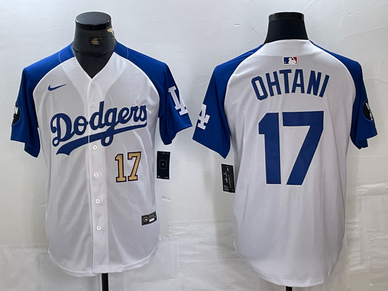 Men's Los Angeles Dodgers #17 Shohei Ohtani White Blue Vin Patch Cool Base Stitched Baseball Jersey 1 Men's Los Angeles Dodgers #17 Shohei Ohtani White Blue Vin Patch Cool Base Stitched Baseball Jersey 1