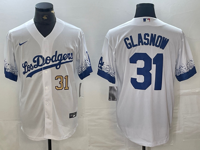 Men's Los Angeles Dodgers #31 Tyler Glasnow White City Connect Cool Base Stitched Baseball Jersey 5 Men's Los Angeles Dodgers #31 Tyler Glasnow White City Connect Cool Base Stitched Baseball Jersey 5