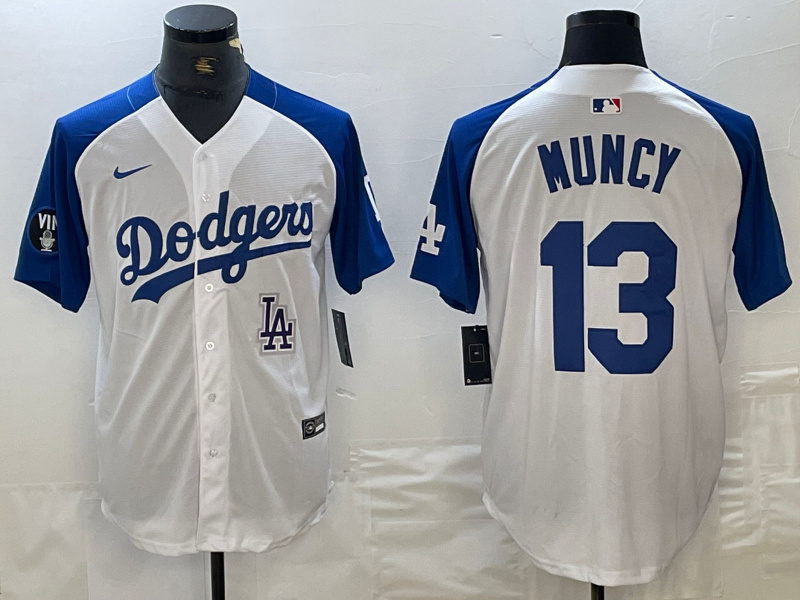 Men's Los Angeles Dodgers #13 Max Muncy White Blue Vin Patch Cool Base Stitched Baseball Jersey 10 Men's Los Angeles Dodgers #13 Max Muncy White Blue Vin Patch Cool Base Stitched Baseball Jersey 10