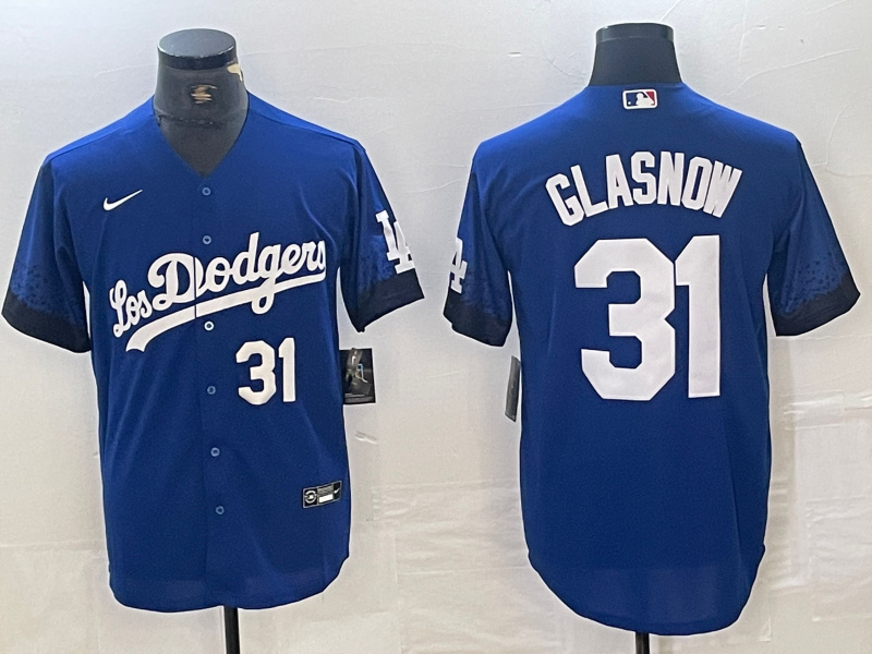 Men's Los Angeles Dodgers #31 Tyler Glasnow Blue City Connect Cool Base Stitched Baseball Jersey Men's Los Angeles Dodgers #31 Tyler Glasnow Blue City Connect Cool Base Stitched Baseball Jersey