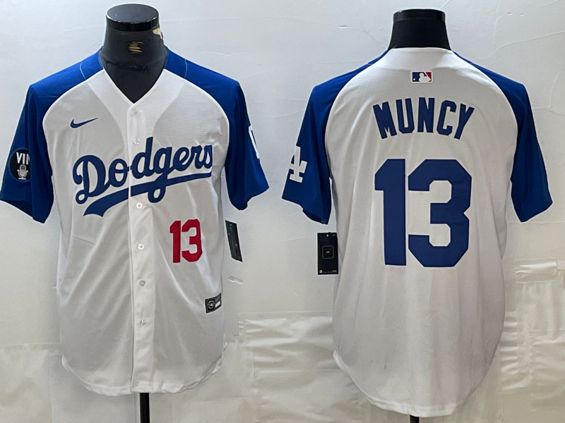 Men's Los Angeles Dodgers #13 Max Muncy White Blue Vin Patch Cool Base Stitched Baseball Jersey Men's Los Angeles Dodgers #13 Max Muncy White Blue Vin Patch Cool Base Stitched Baseball Jersey
