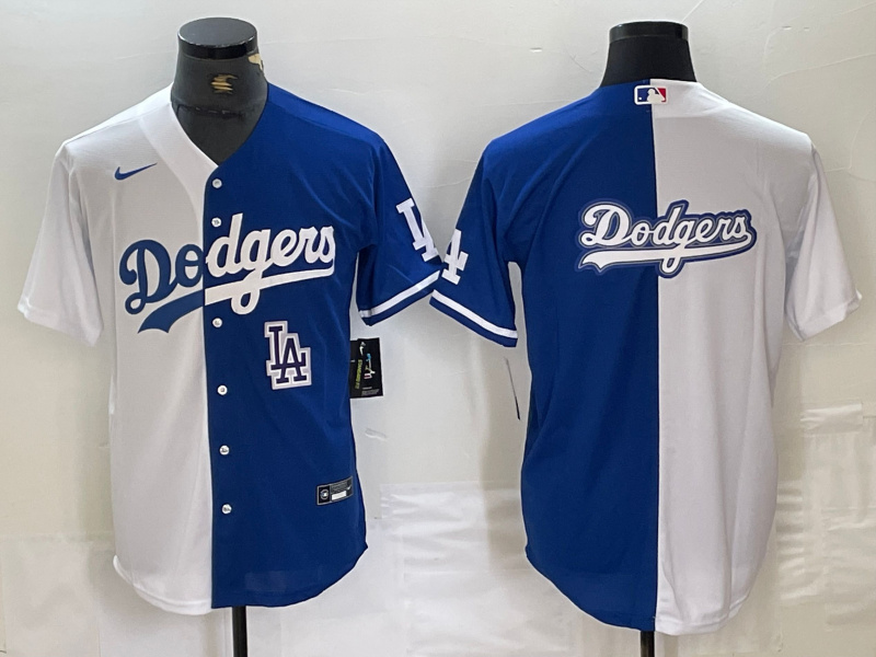 Men's Los Angeles Dodgers Team Big Logo White Blue Split Cool Base Stitched Baseball Jersey 8 Men's Los Angeles Dodgers Team Big Logo White Blue Split Cool Base Stitched Baseball Jersey 8