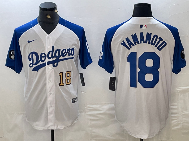 Men's Los Angeles Dodgers #18 山本由伸 White Blue Vin Patch Cool Base Stitched Baseball Jersey 19 Men's Los Angeles Dodgers #18 山本由伸 White Blue Vin Patch Cool Base Stitched Baseball Jersey 19
