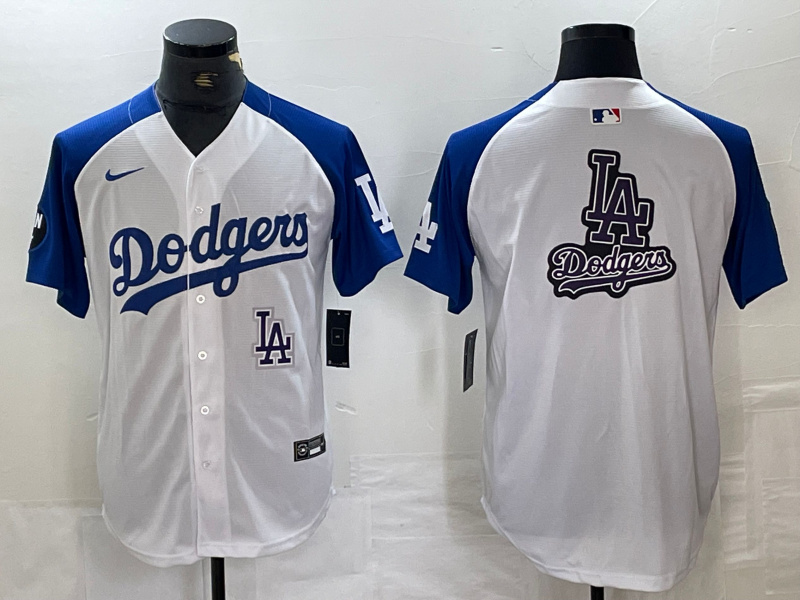 Men's Los Angeles Dodgers big logo White Blue Vin Patch Cool Base Stitched Baseball Jersey 9 Men's Los Angeles Dodgers big logo White Blue Vin Patch Cool Base Stitched Baseball Jersey 9