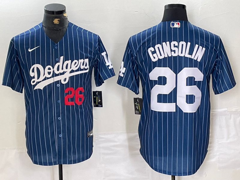 Men's Los Angeles Dodgers #26 Tony Gonsolin Blue Cool Base Stitched Baseball Jersey 7 Men's Los Angeles Dodgers #26 Tony Gonsolin Blue Cool Base Stitched Baseball Jersey 7