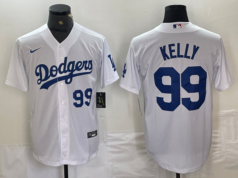 Men's Los Angeles Dodgers #99 Joe Kelly White Cool Base Stitched Baseball Jersey 8 Men's Los Angeles Dodgers #99 Joe Kelly White Cool Base Stitched Baseball Jersey 8