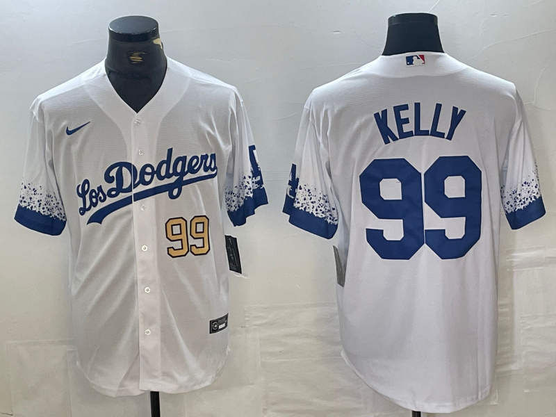 Men's Los Angeles Dodgers #99 Joe Kelly White Cool Base Stitched Baseball Jersey 7 Men's Los Angeles Dodgers #99 Joe Kelly White Cool Base Stitched Baseball Jersey 7