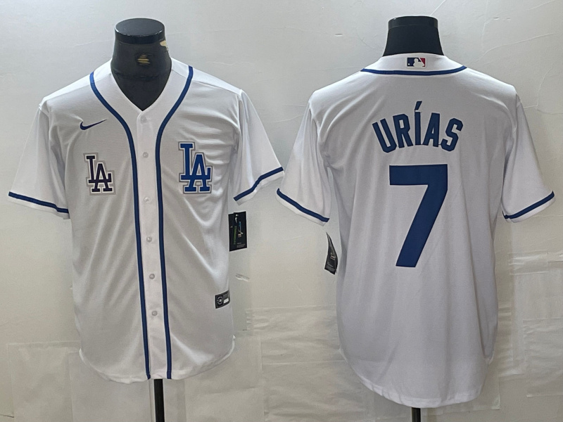 Men's Los Angeles Dodgers #7 Julio Urías White Cool Base Stitched Baseball Jersey Men's Los Angeles Dodgers #7 Julio Urías White Cool Base Stitched Baseball Jersey