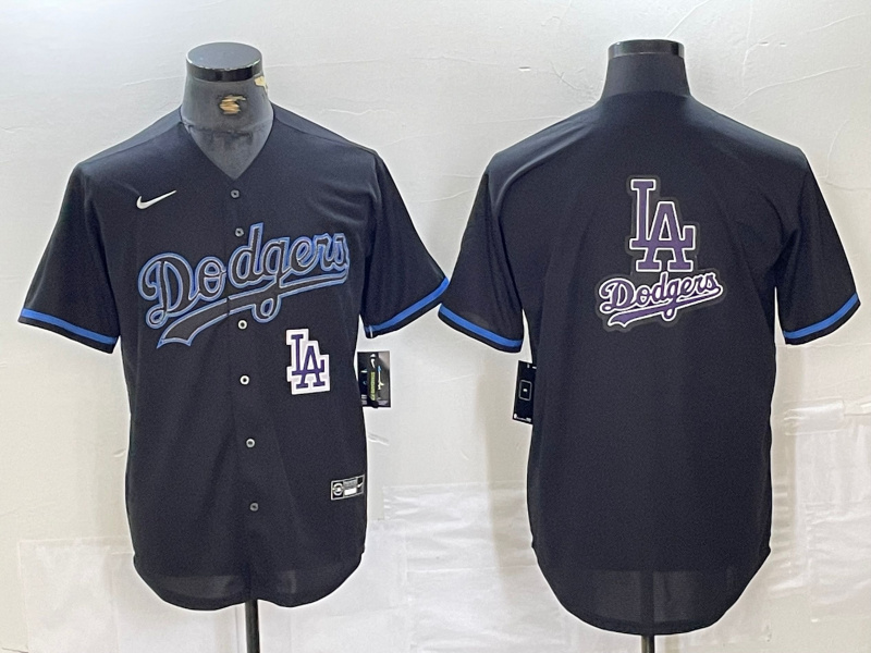 Men's Los Angeles Dodgers Team Big Logo Black Cool Base Stitched Baseball Jersey Men's Los Angeles Dodgers Team Big Logo Black Cool Base Stitched Baseball Jersey