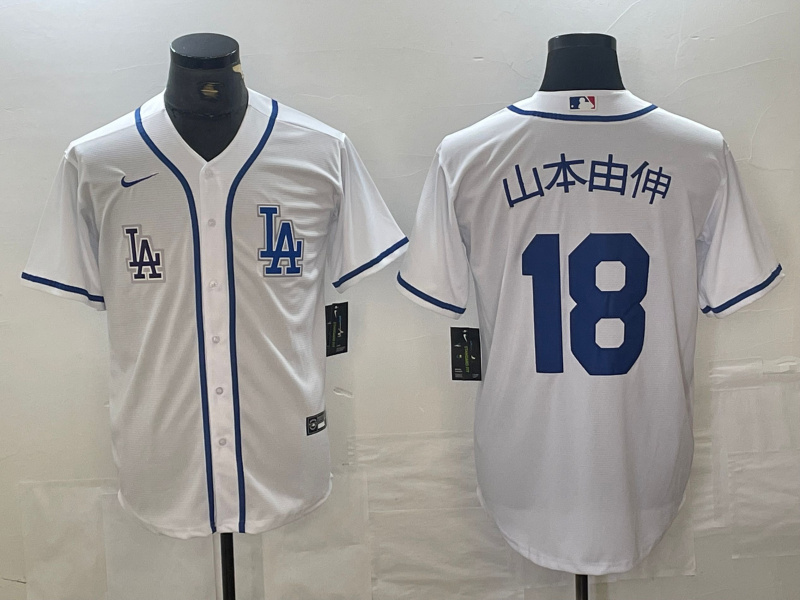Men's Los Angeles Dodgers #18 山本由伸 White Cool Base Stitched Baseball Jersey 6 Men's Los Angeles Dodgers #18 山本由伸 White Cool Base Stitched Baseball Jersey 6