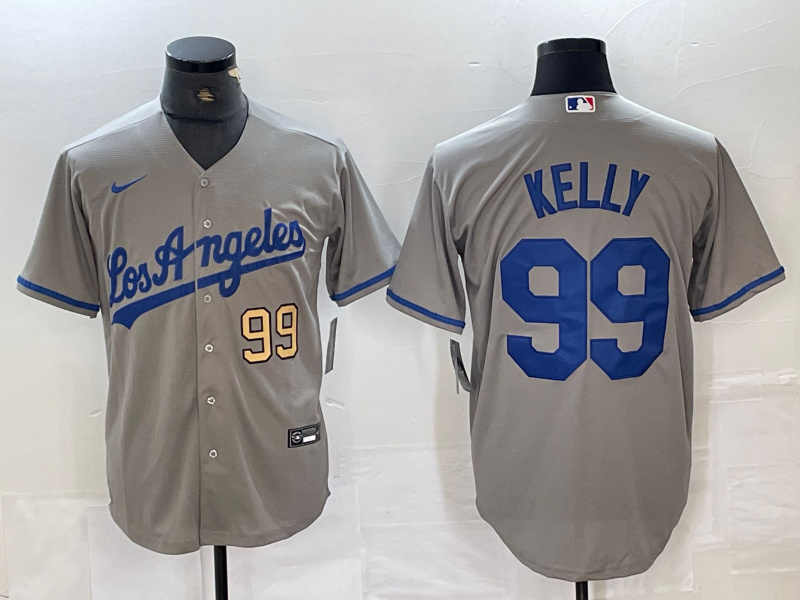 Men's Los Angeles Dodgers #99 Joe Kelly Grey Stitched Jersey(Run Small) 6 Men's Los Angeles Dodgers #99 Joe Kelly Grey Stitched Jersey(Run Small) 6