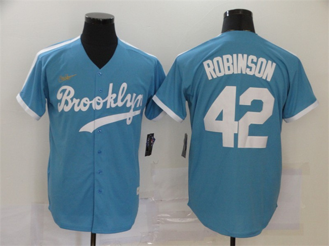 Men's Los Angeles Dodgers #42 Jackie Robinson Light Blue Throwback Cool Base Stitched Baseball Jersey Men's Los Angeles Dodgers #42 Jackie Robinson Light Blue Throwback Cool Base Stitched Baseball Jersey