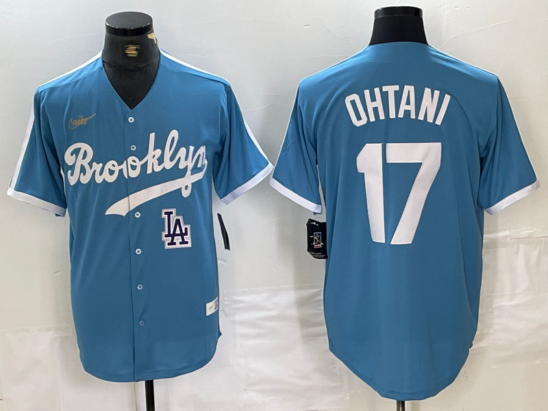 Men's Los Angeles Dodgers #17 Shohei Ohtani Light Blue Throwback Cool Base Stitched Baseball Jerseys Men's Los Angeles Dodgers #17 Shohei Ohtani Light Blue Throwback Cool Base Stitched Baseball Jerseys