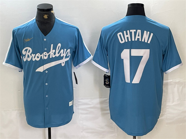 Men's Los Angeles Dodgers #17 Shohei Ohtani Light Blue Throwback Cool Base Stitched Baseball Jersey Men's Los Angeles Dodgers #17 Shohei Ohtani Light Blue Throwback Cool Base Stitched Baseball Jersey