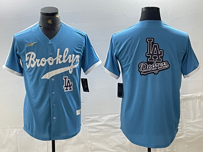 Men's Los Angeles Dodgers Team Big Logo Light Blue Throwback Cool Base Stitched Baseball Jersey 6 Men's Los Angeles Dodgers Team Big Logo Light Blue Throwback Cool Base Stitched Baseball Jersey 6