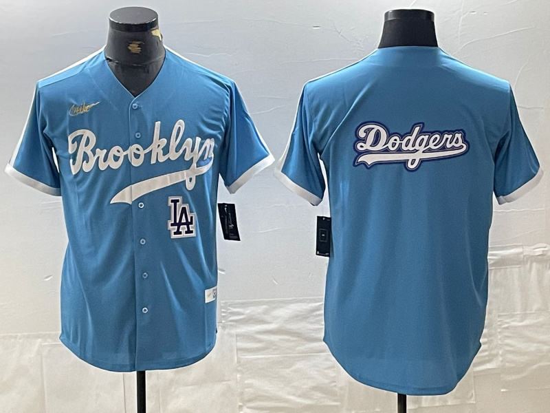 Men's Los Angeles Dodgers Team Big Logo Light Blue Throwback Cool Base Stitched Baseball Jersey 5 Men's Los Angeles Dodgers Team Big Logo Light Blue Throwback Cool Base Stitched Baseball Jersey 5