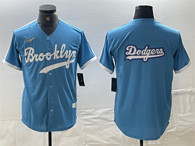 Men's Los Angeles Dodgers Team Big Logo Light Blue Throwback Cool Base Stitched Baseball Jersey 3 Men's Los Angeles Dodgers Team Big Logo Light Blue Throwback Cool Base Stitched Baseball Jersey 3