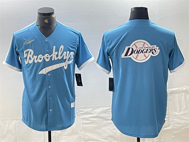 Men's Los Angeles Dodgers Team Big Logo Light Blue Throwback Cool Base Stitched Baseball Jersey 2 Men's Los Angeles Dodgers Team Big Logo Light Blue Throwback Cool Base Stitched Baseball Jersey 2