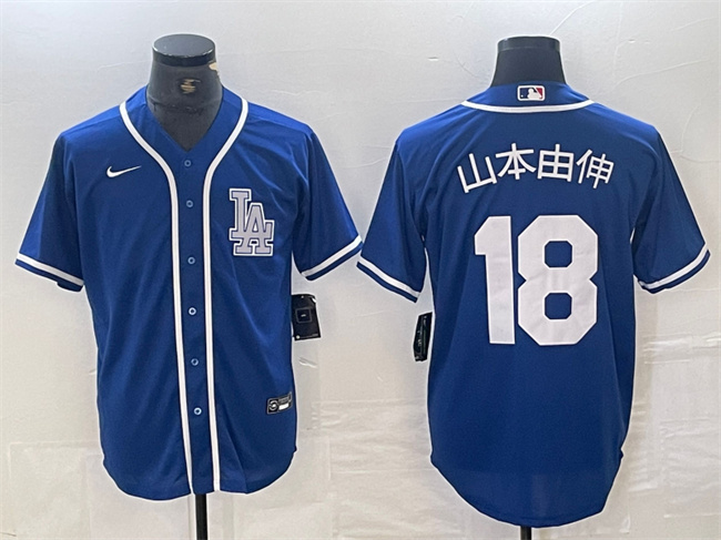 Men's Los Angeles Dodgers #18 山本由伸 Blue Cool Base Stitched Baseball Jersey Men's Los Angeles Dodgers #18 山本由伸 Blue Cool Base Stitched Baseball Jersey