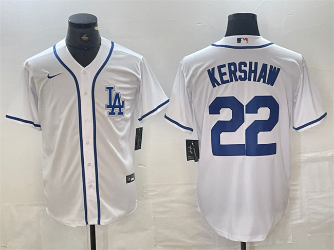 Men's Los Angeles Dodgers #22 Clayton Kershaw White Cool Base Stitched Baseball Jersey Men's Los Angeles Dodgers #22 Clayton Kershaw White Cool Base Stitched Baseball Jersey