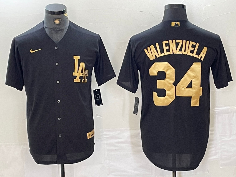 Men's Los Angeles Dodgers #34 Toro Valenzuela Black Gold Cool Base Stitched Baseball Jersey Men's Los Angeles Dodgers #34 Toro Valenzuela Black Gold Cool Base Stitched Baseball Jersey