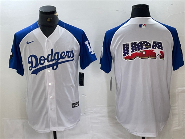 Men's Los Angeles Dodgers Team Big Logo White Blue Vin Patch Cool Base Stitched Baseball Jersey 4 Men's Los Angeles Dodgers Team Big Logo White Blue Vin Patch Cool Base Stitched Baseball Jersey 4