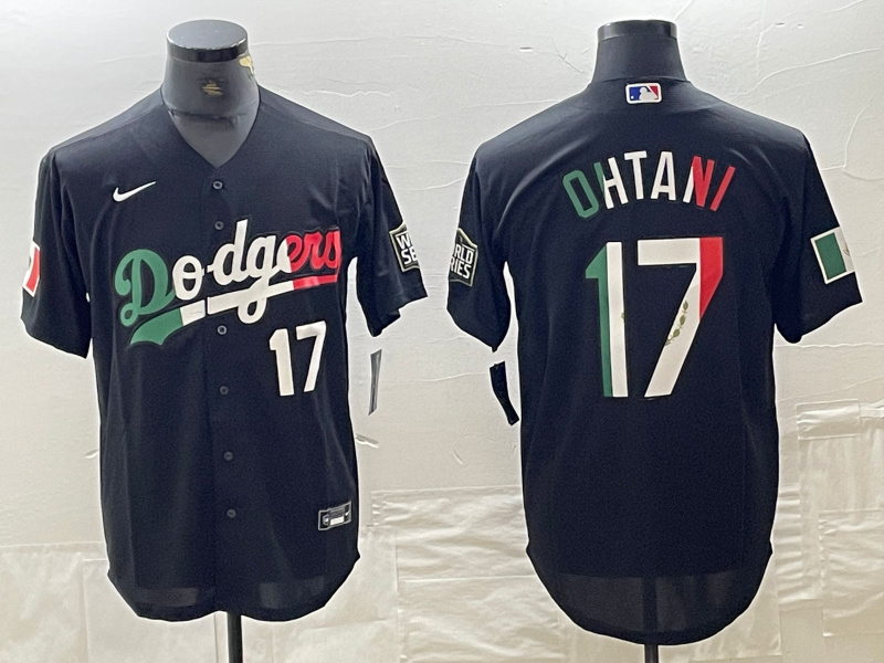 Men's Los Angeles Dodgers #17 Shohei Ohtani Number Mexico Black Cool Base Stitched Baseball Jersey Men's Los Angeles Dodgers #17 Shohei Ohtani Number Mexico Black Cool Base Stitched Baseball Jersey