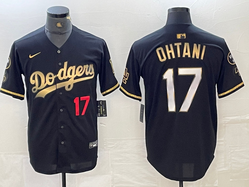 Mens Los Angeles Dodgers #17 Shohei Ohtani Number Black Gold Stitched Cool Base Nike Jersey Mens Los Angeles Dodgers #17 Shohei Ohtani Number Black Gold Stitched Cool Base Nike Jersey