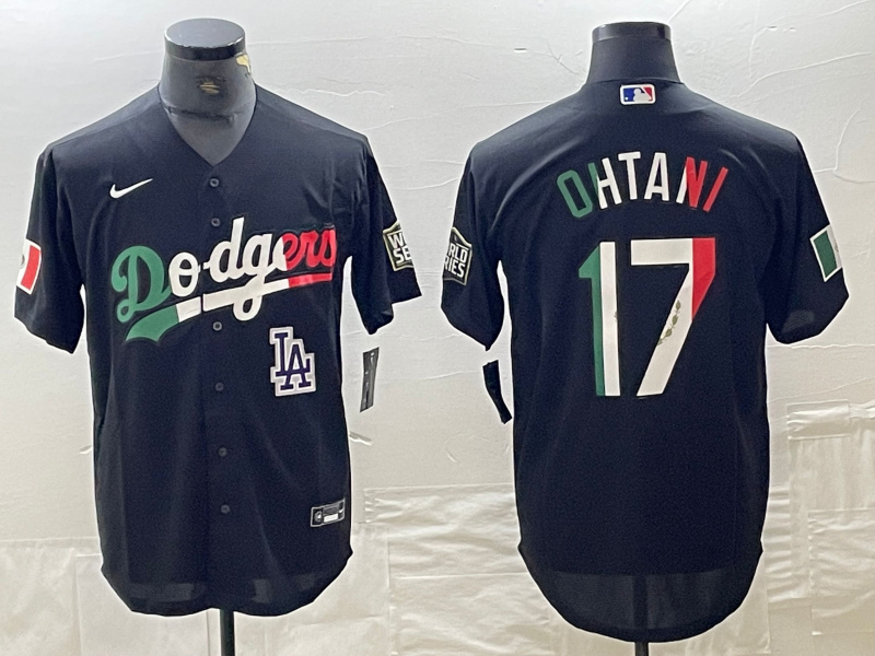 Men's Los Angeles Dodgers #17 Shohei Ohtani Mexico Black Cool Base Stitched Baseball Jersey Men's Los Angeles Dodgers #17 Shohei Ohtani Mexico Black Cool Base Stitched Baseball Jersey