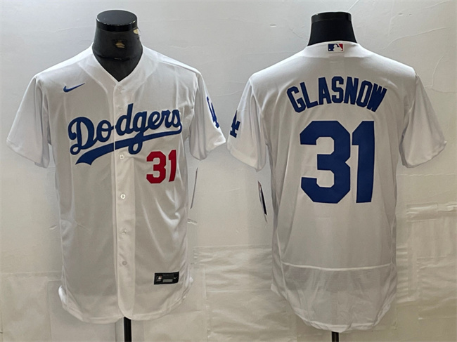 Men's Los Angeles Dodgers #31 Tyler Glasnow White Flex Base Stitched Baseball Jersey Men's Los Angeles Dodgers #31 Tyler Glasnow White Flex Base Stitched Baseball Jersey
