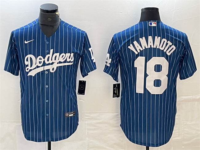Men's Los Angeles Dodgers #18 Yoshinobu Yamamoto Navy Cool Base With Patch Stitched Baseball Jersey Men's Los Angeles Dodgers #18 Yoshinobu Yamamoto Navy Cool Base With Patch Stitched Baseball Jersey