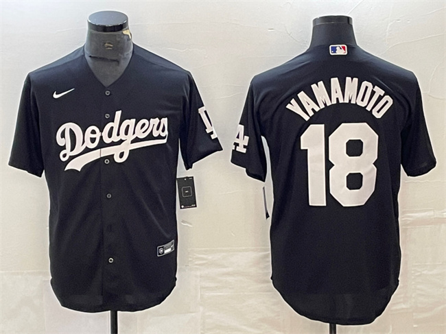 Men's Los Angeles Dodgers #18 Yoshinobu Yamamoto Black Cool Base Stitched Jersey Men's Los Angeles Dodgers #18 Yoshinobu Yamamoto Black Cool Base Stitched Jersey