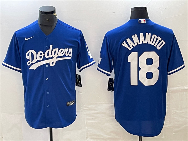 Men's Los Angeles Dodgers #18 Yoshinobu Yamamoto Blue Cool Base Stitched Jersey Men's Los Angeles Dodgers #18 Yoshinobu Yamamoto Blue Cool Base Stitched Jersey