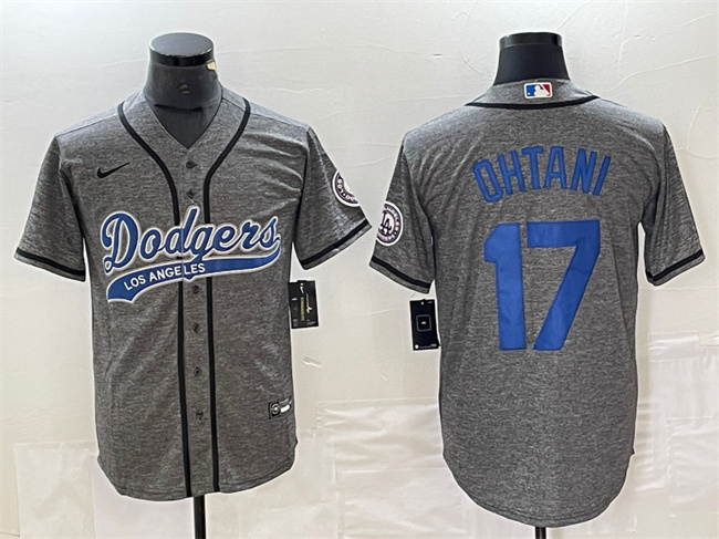 Men's Los Angeles Dodgers #17 Shohei Ohtani Gray Cool Base With Patch Stitched Baseball Jersey Men's Los Angeles Dodgers #17 Shohei Ohtani Gray Cool Base With Patch Stitched Baseball Jersey