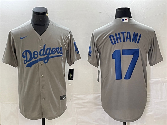 Men's Los Angeles Dodgers #17 Shohei Ohtani Grey Cool Base Stitched Jersey Men's Los Angeles Dodgers #17 Shohei Ohtani Grey Cool Base Stitched Jersey
