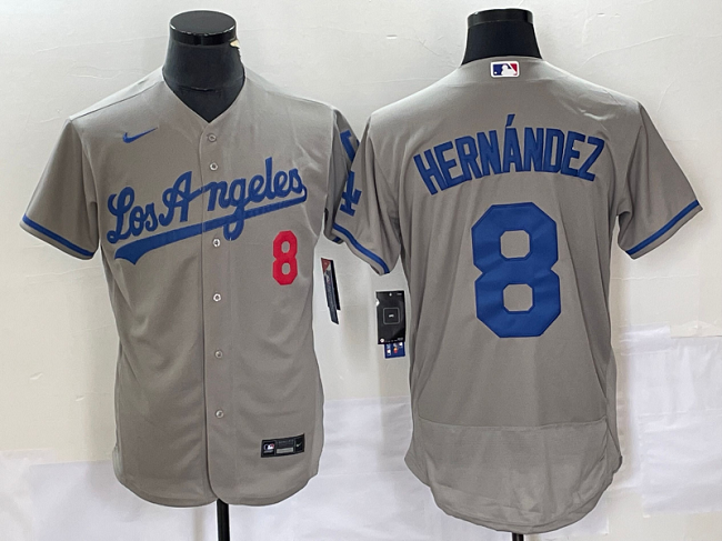 Men's Los Angeles Dodgers #8 Enrique Hernández Gray Flex Base Stitched Baseball Jersey Men's Los Angeles Dodgers #8 Enrique Hernández Gray Flex Base Stitched Baseball Jersey