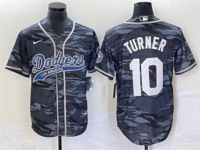 Men's Los Angeles Dodgers #10 Justin Turner Gray Camo Cool Base With Patch Stitched Baseball Jersey Men's Los Angeles Dodgers #10 Justin Turner Gray Camo Cool Base With Patch Stitched Baseball Jersey