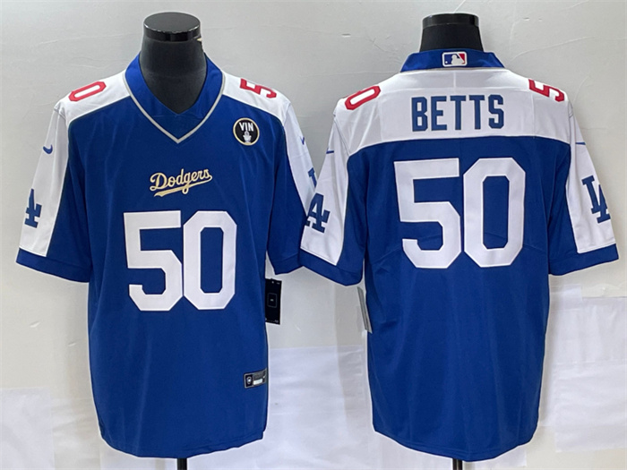 Men's Los Angeles Dodgers #50 Mookie Betts Blue Vin Scully Patch Stitched Jersey Men's Los Angeles Dodgers #50 Mookie Betts Blue Vin Scully Patch Stitched Jersey