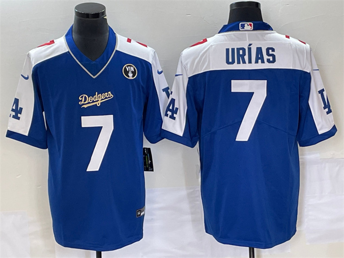 Men's Los Angeles Dodgers #7 Julio Urías Blue Vin Scully Patch Stitched Jersey Men's Los Angeles Dodgers #7 Julio Urías Blue Vin Scully Patch Stitched Jersey
