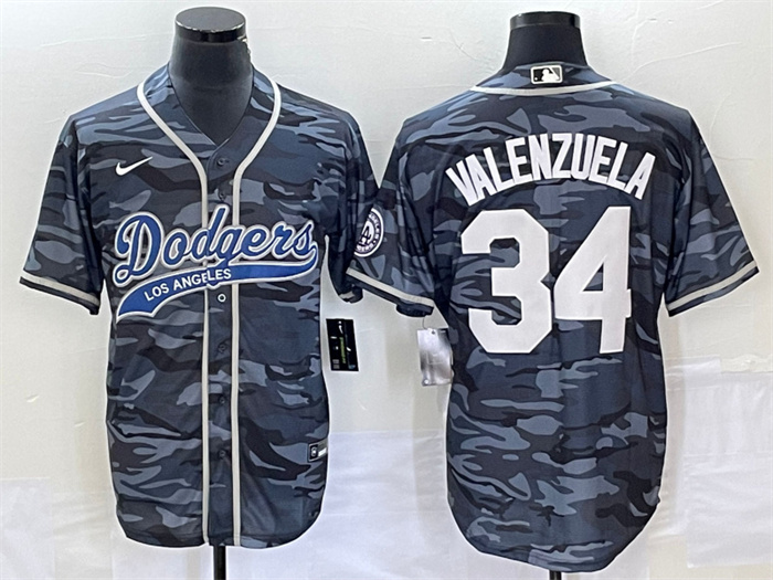 Men's Los Angeles Dodgers #34 Toro Valenzuela Gray Camo Cool Base With Patch Stitched Baseball Jersey Men's Los Angeles Dodgers #34 Toro Valenzuela Gray Camo Cool Base With Patch Stitched Baseball Jersey