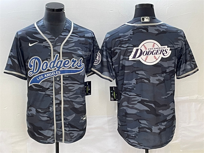 Men's Los Angeles Dodgers Gray Camo Team Big Logo Cool Base With Patch Stitched Baseball Jersey Men's Los Angeles Dodgers Gray Camo Team Big Logo Cool Base With Patch Stitched Baseball Jersey