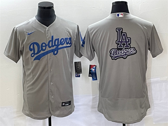 Men's Los Angeles Dodgers Grey Team Big Logo Flex Base Stitched Baseball JerseyS Men's Los Angeles Dodgers Grey Team Big Logo Flex Base Stitched Baseball JerseyS