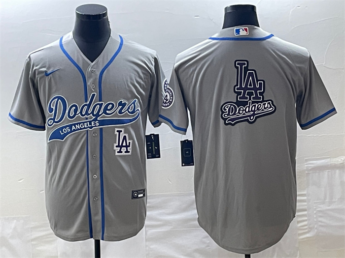 Men's Los Angeles Dodgers Gray Team Big Logo With Patch Cool Base Stitched Baseball Jersey Men's Los Angeles Dodgers Gray Team Big Logo With Patch Cool Base Stitched Baseball Jersey