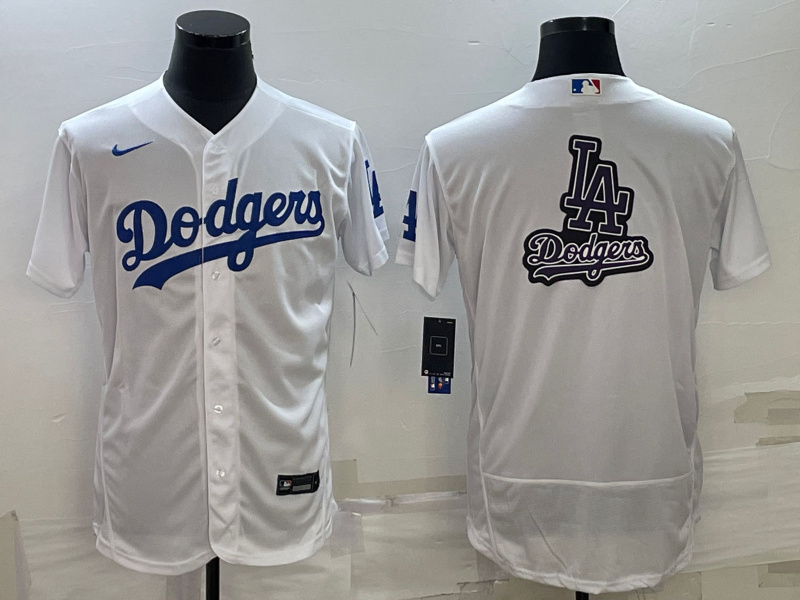 Men's Los Angeles Dodgers White Team Big Logo Flex Base Stitched Baseball Jersey Men's Los Angeles Dodgers White Team Big Logo Flex Base Stitched Baseball Jersey